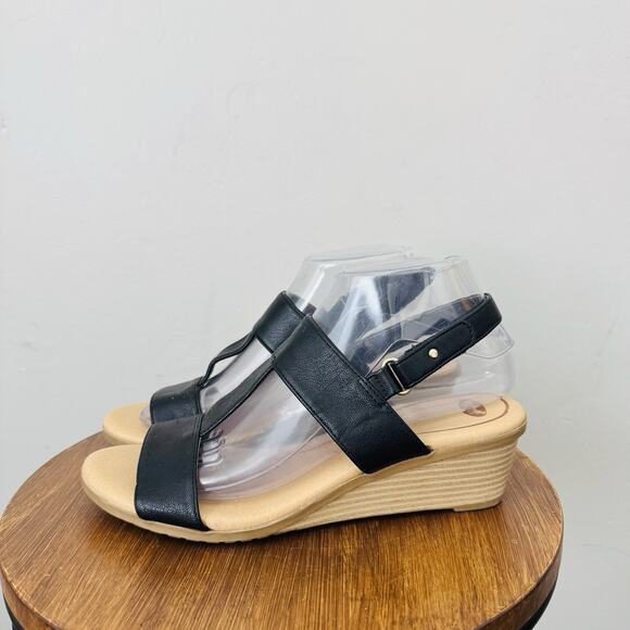 Dr Scholls Black Strap Wedge Sandals Women’s Size 7.5 - Picture 1 of 11